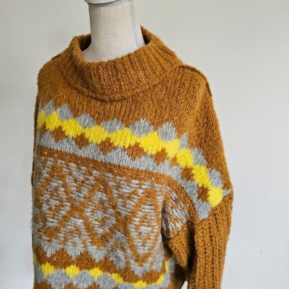 Free People "Alpine" Mock Neck Sweater in "Cinnamon Toast Combo" - Picture 4 of 9